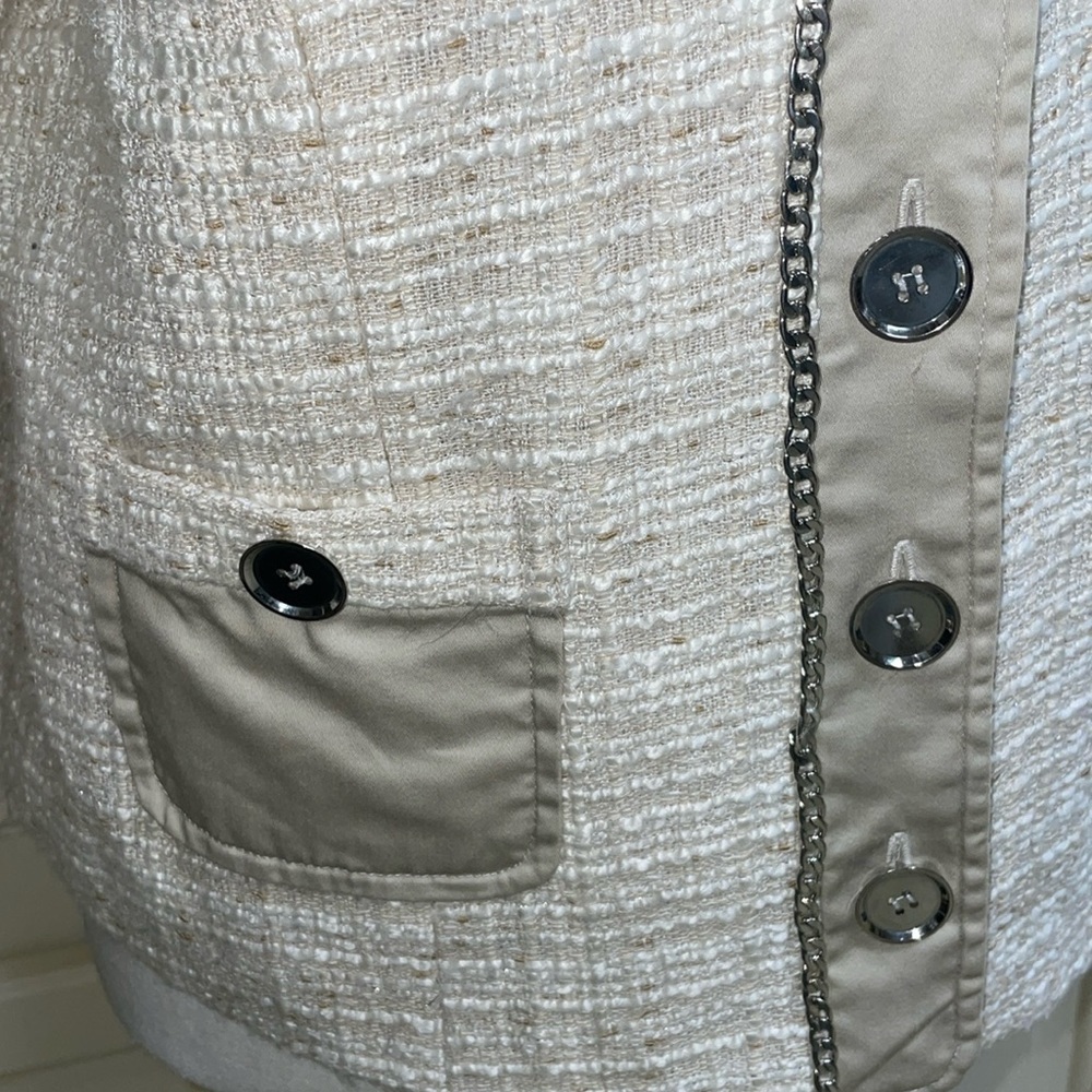 Katherine New York Cream Bouclé Blazer Jacket 3/4 Sleeve Contrast Trim - Picture 4 of 6